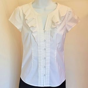 LOFT White Ruffled Short Sleeve Blouse Sz: XXSP